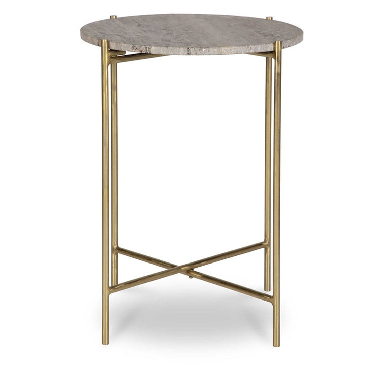 Casa Bella Living Dark Travertine top With Gold Iron Frame Accent Table