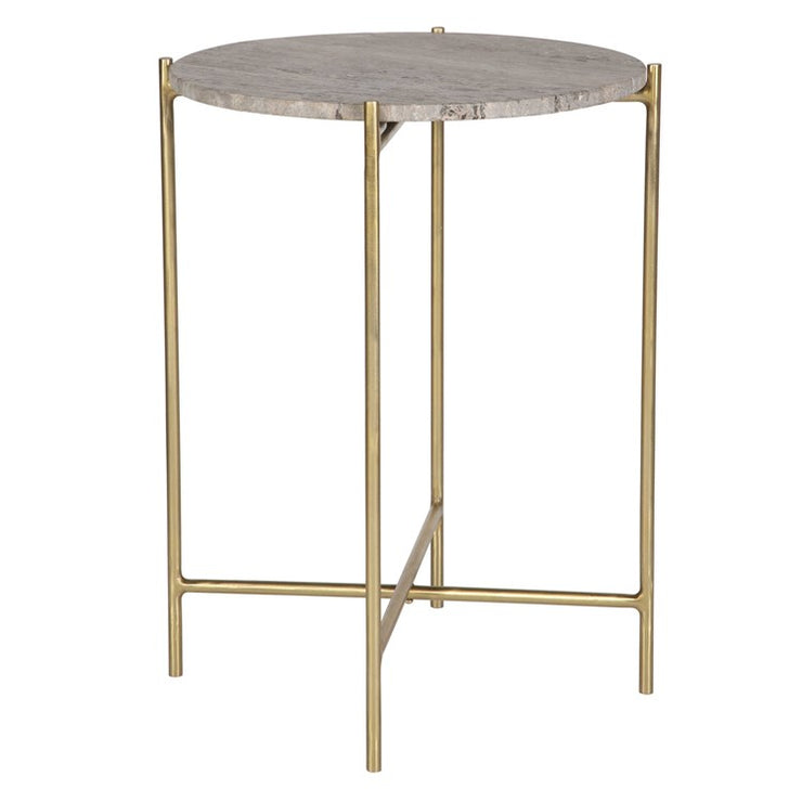 Casa Bella Living Dark Travertine top With Gold Iron Frame Accent Table