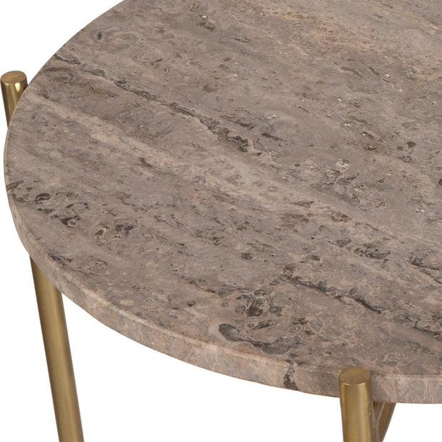 Casa Bella Living Dark Travertine top With Gold Iron Frame Accent Table