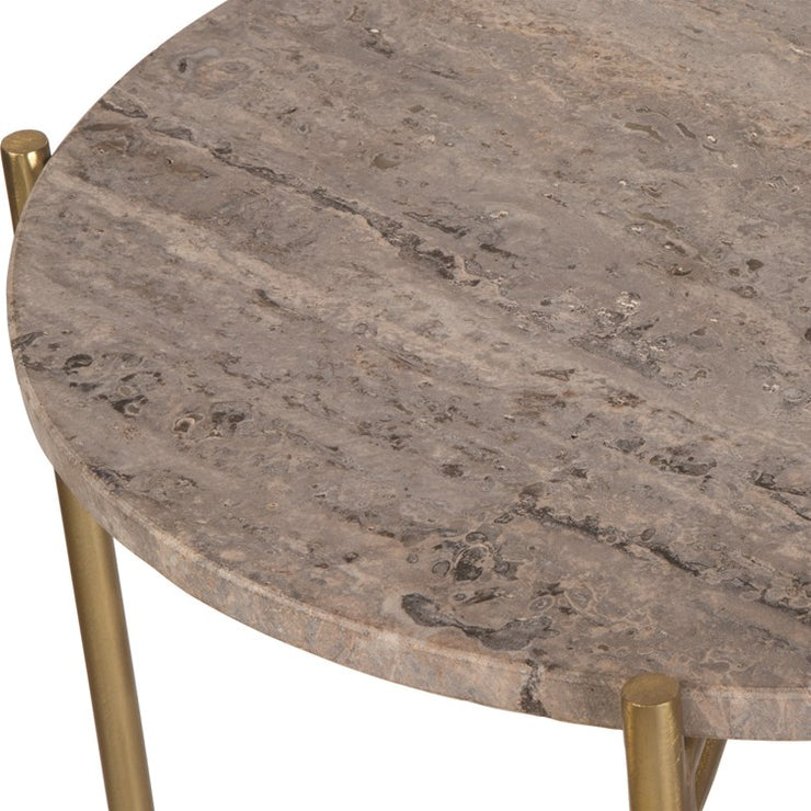 Casa Bella Living Dark Travertine top With Gold Iron Frame Accent Table