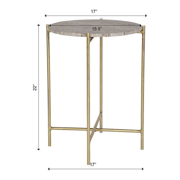 Casa Bella Living Dark Travertine top With Gold Iron Frame Accent Table