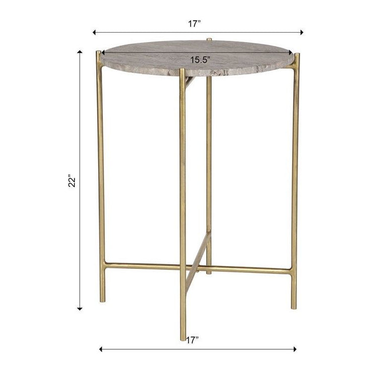 Casa Bella Living Dark Travertine top With Gold Iron Frame Accent Table