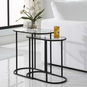 Casa Bella Living Set of 2 finished in Matte Black Topped In Clear Glass Nesting Tables