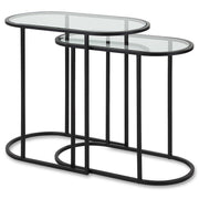 Casa Bella Living Set of 2 finished in Matte Black Topped In Clear Glass Nesting Tables