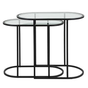 Casa Bella Living Set of 2 finished in Matte Black Topped In Clear Glass Nesting Tables