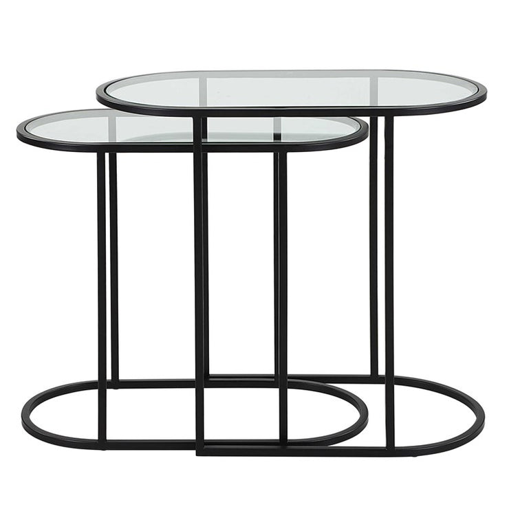 Casa Bella Living Set of 2 finished in Matte Black Topped In Clear Glass Nesting Tables