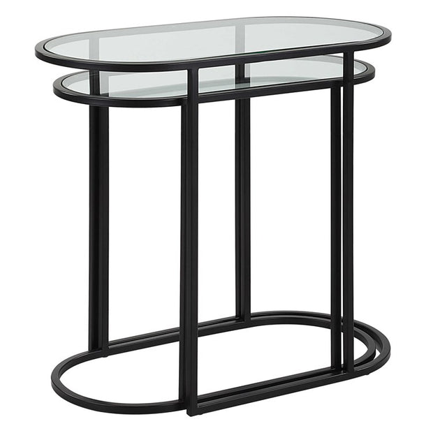 Casa Bella Living Set of 2 finished in Matte Black Topped In Clear Glass Nesting Tables