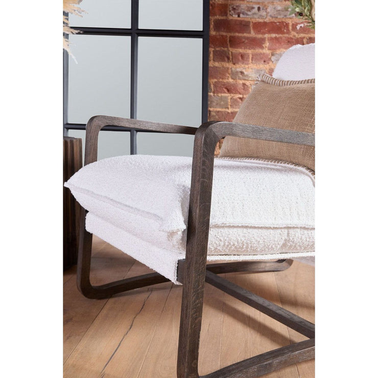 Essentials For Living Hamlin Club Chair ~ LiveSmart Boucle-Snow, Matte Brown Oak