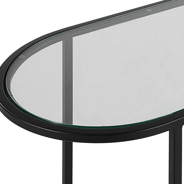 Casa Bella Living Set of 2 finished in Matte Black Topped In Clear Glass Nesting Tables
