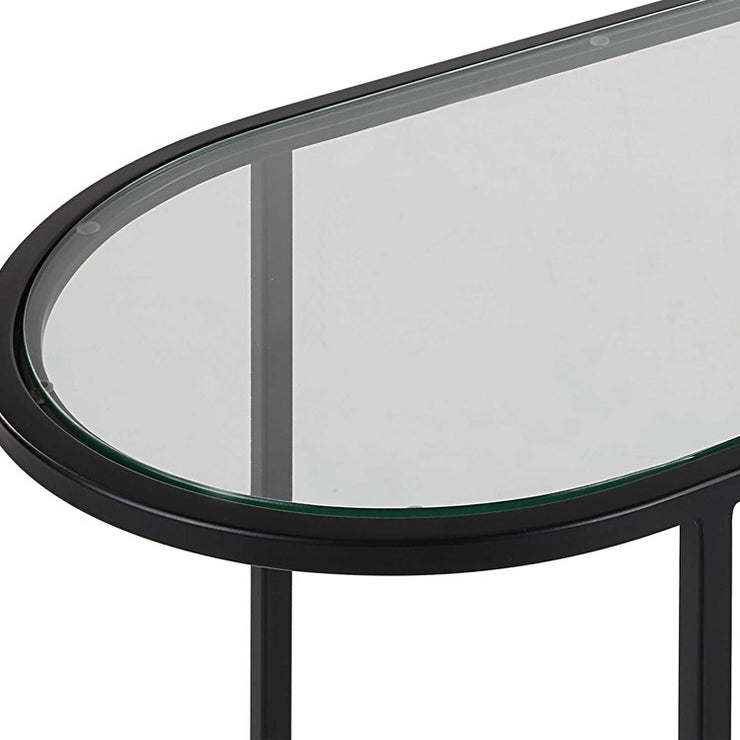 Casa Bella Living Set of 2 finished in Matte Black Topped In Clear Glass Nesting Tables