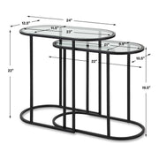 Casa Bella Living Set of 2 finished in Matte Black Topped In Clear Glass Nesting Tables