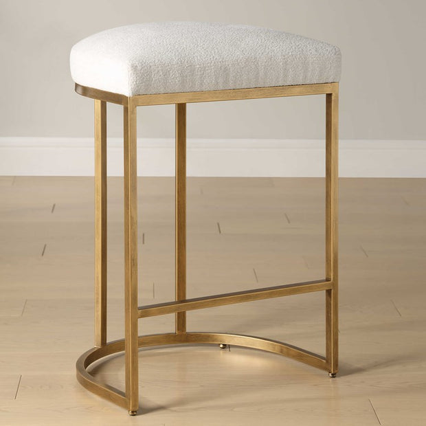 Casa Bella Living Light Cream Cushion Iron Brushed Brass High Counter Stool