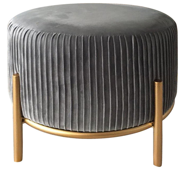 Crestview Collection Bennington Round Gray Velvet Foot Stool Ottoman
