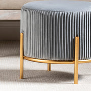 Crestview Collection Bennington Round Gray Velvet Foot Stool Ottoman
