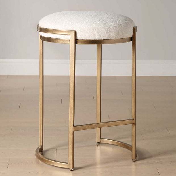 Casa Bella Living Finished In Antique Brass Light Cream Fabric Counter Stool