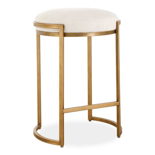 Casa Bella Living Finished In Antique Brass Light Cream Fabric Counter Stool