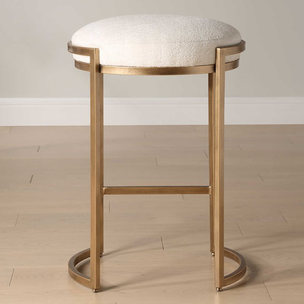 Casa Bella Living Finished In Antique Brass Light Cream Fabric Counter Stool