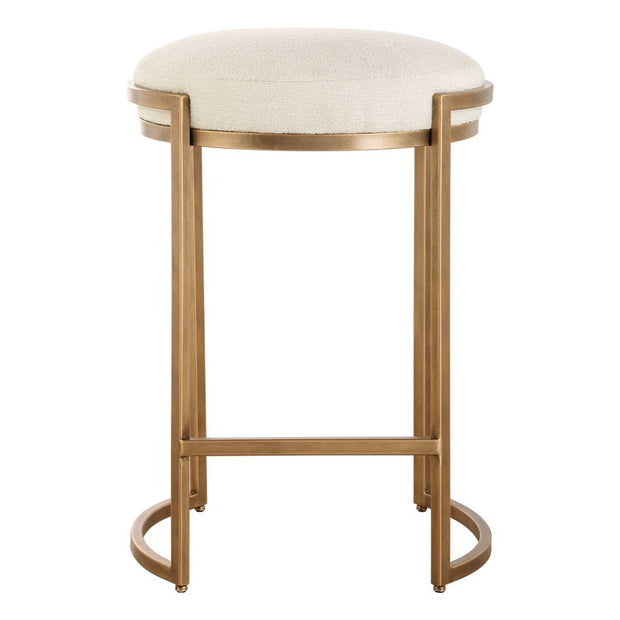 Casa Bella Living Finished In Antique Brass Light Cream Fabric Counter Stool