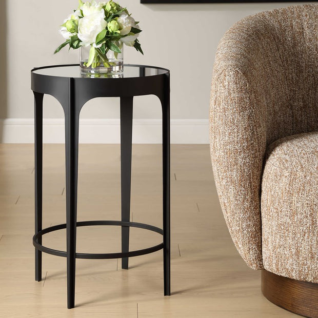 Casa Bella Living Matte Black Mirrored Top Iron Accent Table