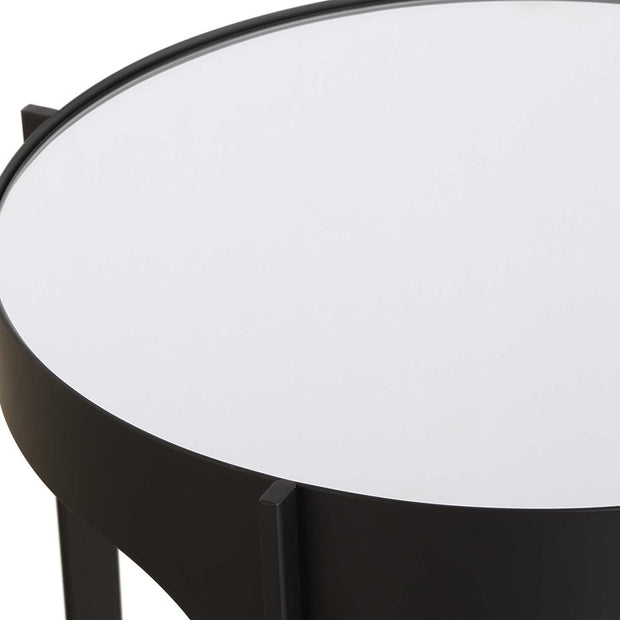 Casa Bella Living Matte Black Mirrored Top Iron Accent Table