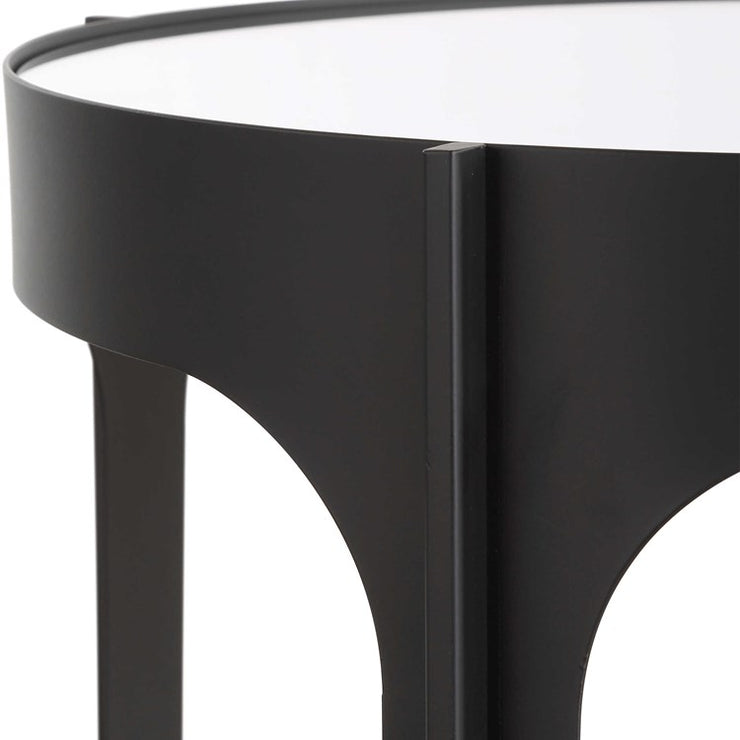Casa Bella Living Matte Black Mirrored Top Iron Accent Table