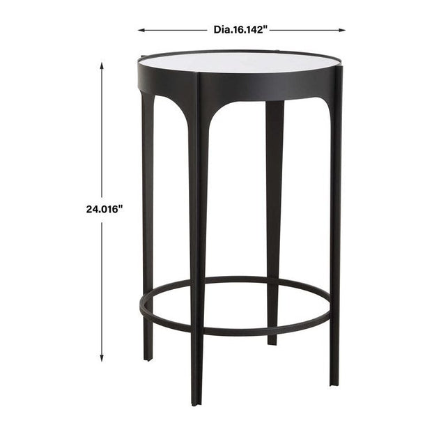 Casa Bella Living Matte Black Mirrored Top Iron Accent Table