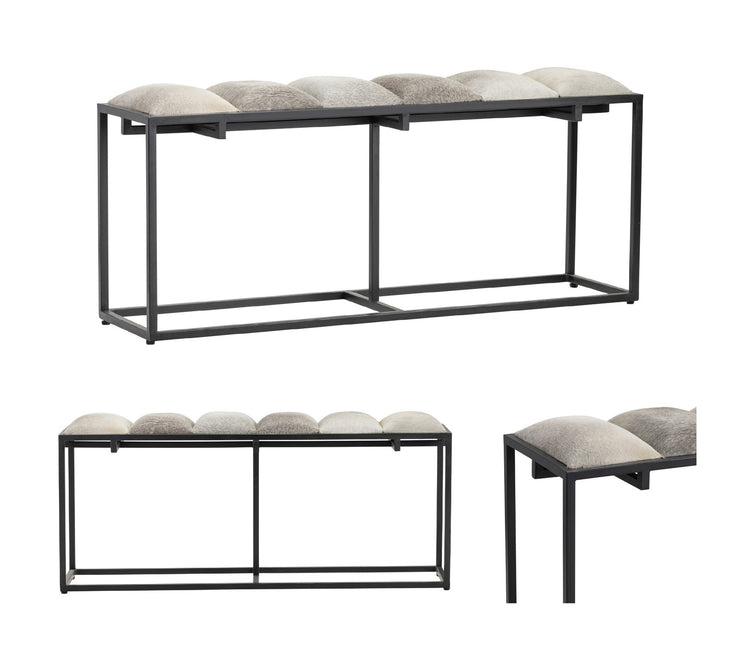 Crestview Collection Hampton Cowhide and Black Metal Bench
