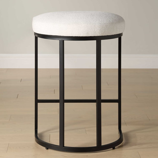 Casa Bella Living Matte Black Finish With Light Cream Fabric High Counter Stool