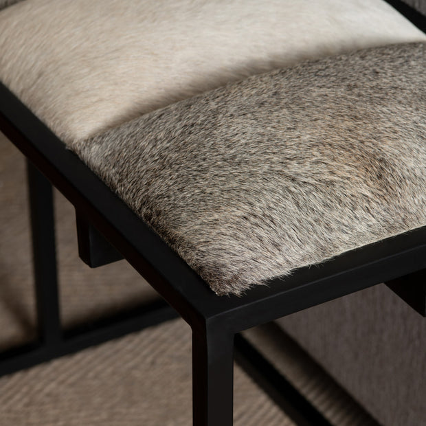 Crestview Collection Hampton Cowhide and Black Metal Bench