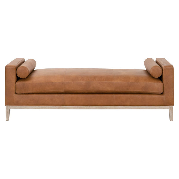 Essentials For Living Keaton Daybed ~ Whiskey Brown Top Grain Leather, Natural Gray Oak