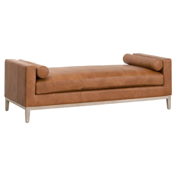 Essentials For Living Keaton Daybed ~ Whiskey Brown Top Grain Leather, Natural Gray Oak