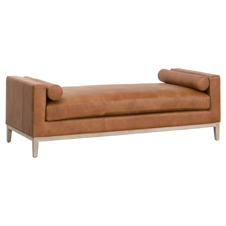 Essentials For Living Keaton Daybed ~ Whiskey Brown Top Grain Leather, Natural Gray Oak
