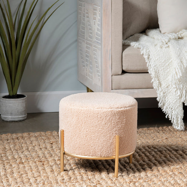 Crestview Collection Zanella Round Cream Sherpa Foot Stool Ottoman