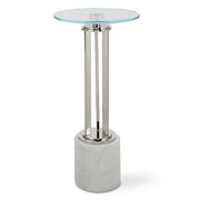 Casa Bella Living Tempered Glass Top Thick White Marble Base Accent Table