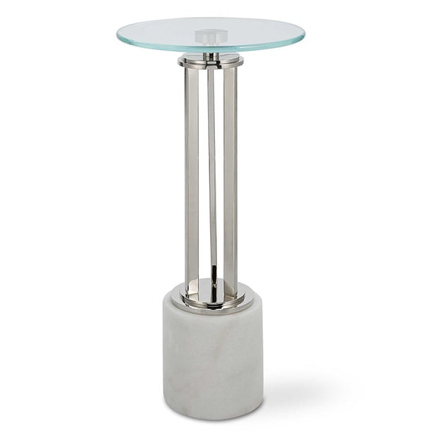 Casa Bella Living Tempered Glass Top Thick White Marble Base Accent Table