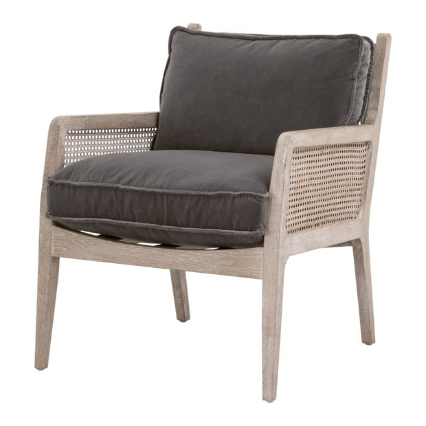 Essentials For Living Leone Club Chair~ Dark Dove Velvet, Natural Gray Oak, Cane