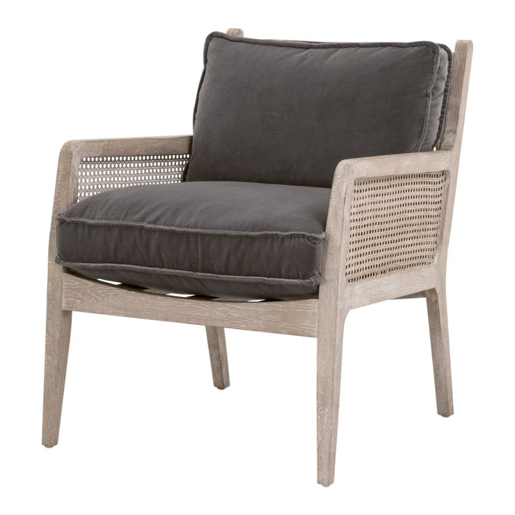 Essentials For Living Leone Club Chair~ Dark Dove Velvet, Natural Gray Oak, Cane