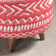 Crestview Collection Halvorson Round Red Linen Foot Stool Ottoman