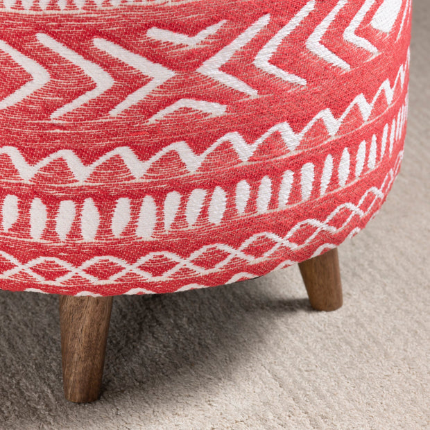 Crestview Collection Halvorson Round Red Linen Foot Stool Ottoman