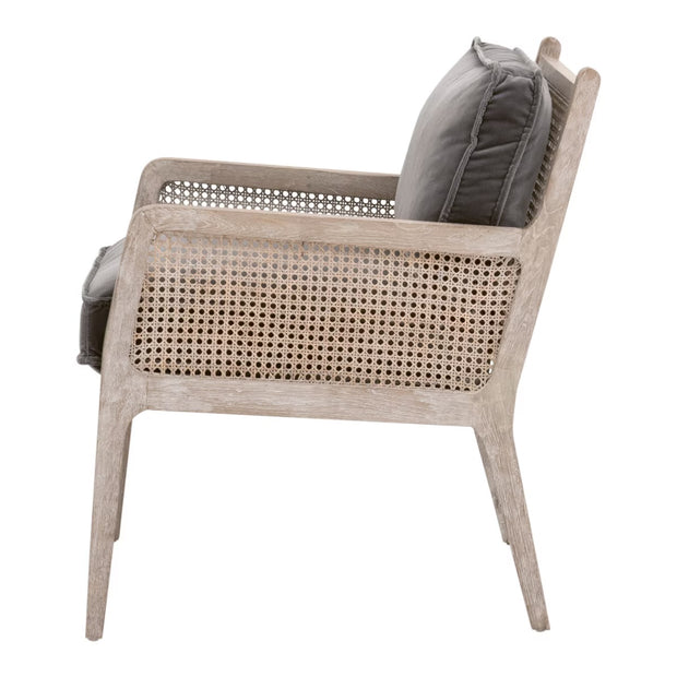 Essentials For Living Leone Club Chair~ Dark Dove Velvet, Natural Gray Oak, Cane