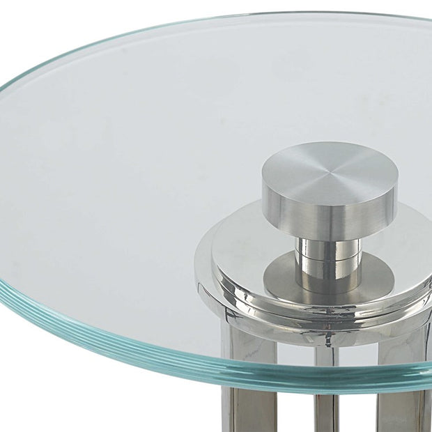 Casa Bella Living Tempered Glass Top Thick White Marble Base Accent Table