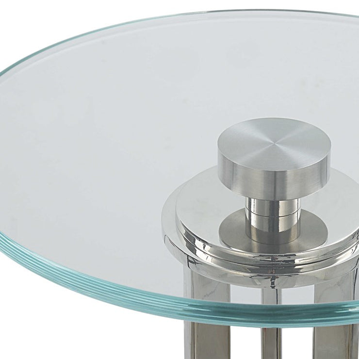 Casa Bella Living Tempered Glass Top Thick White Marble Base Accent Table