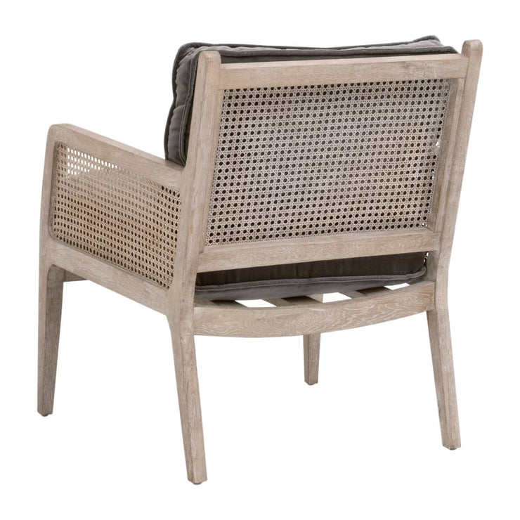 Essentials For Living Leone Club Chair~ Dark Dove Velvet, Natural Gray Oak, Cane