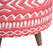 Crestview Collection Halvorson Round Red Linen Foot Stool Ottoman