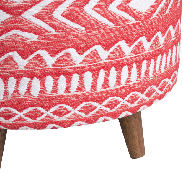 Crestview Collection Halvorson Round Red Linen Foot Stool Ottoman