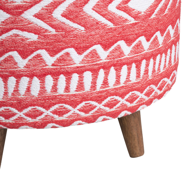 Crestview Collection Halvorson Round Red Linen Foot Stool Ottoman