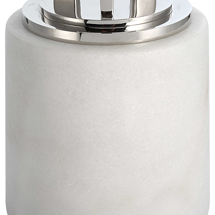 Casa Bella Living Tempered Glass Top Thick White Marble Base Accent Table