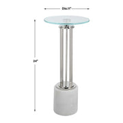 Casa Bella Living Tempered Glass Top Thick White Marble Base Accent Table