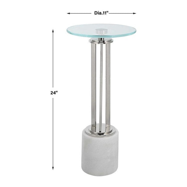 Casa Bella Living Tempered Glass Top Thick White Marble Base Accent Table