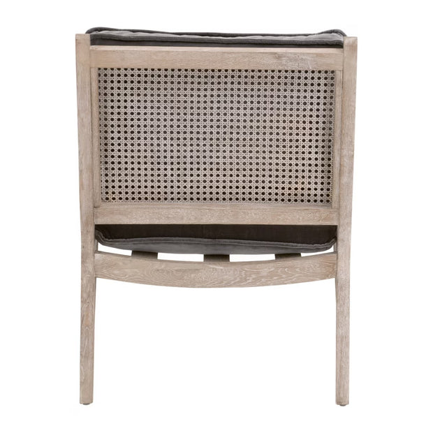 Essentials For Living Leone Club Chair~ Dark Dove Velvet, Natural Gray Oak, Cane